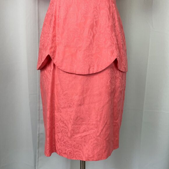 Vintage 80s Dress Size 8 Pink Coral Drop Waist Minimal Secretary Cocktail Retro - Picture 3 of 16